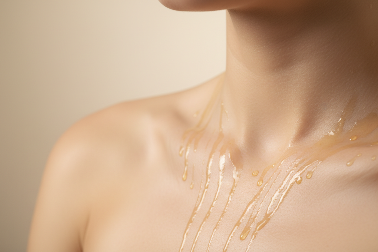 body oil on a collar bone